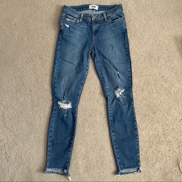 PAIGE Verdugo Ankle Low Rise Skinny in Gia Destructed Wash Raw Step Hem - Picture 2 of 9